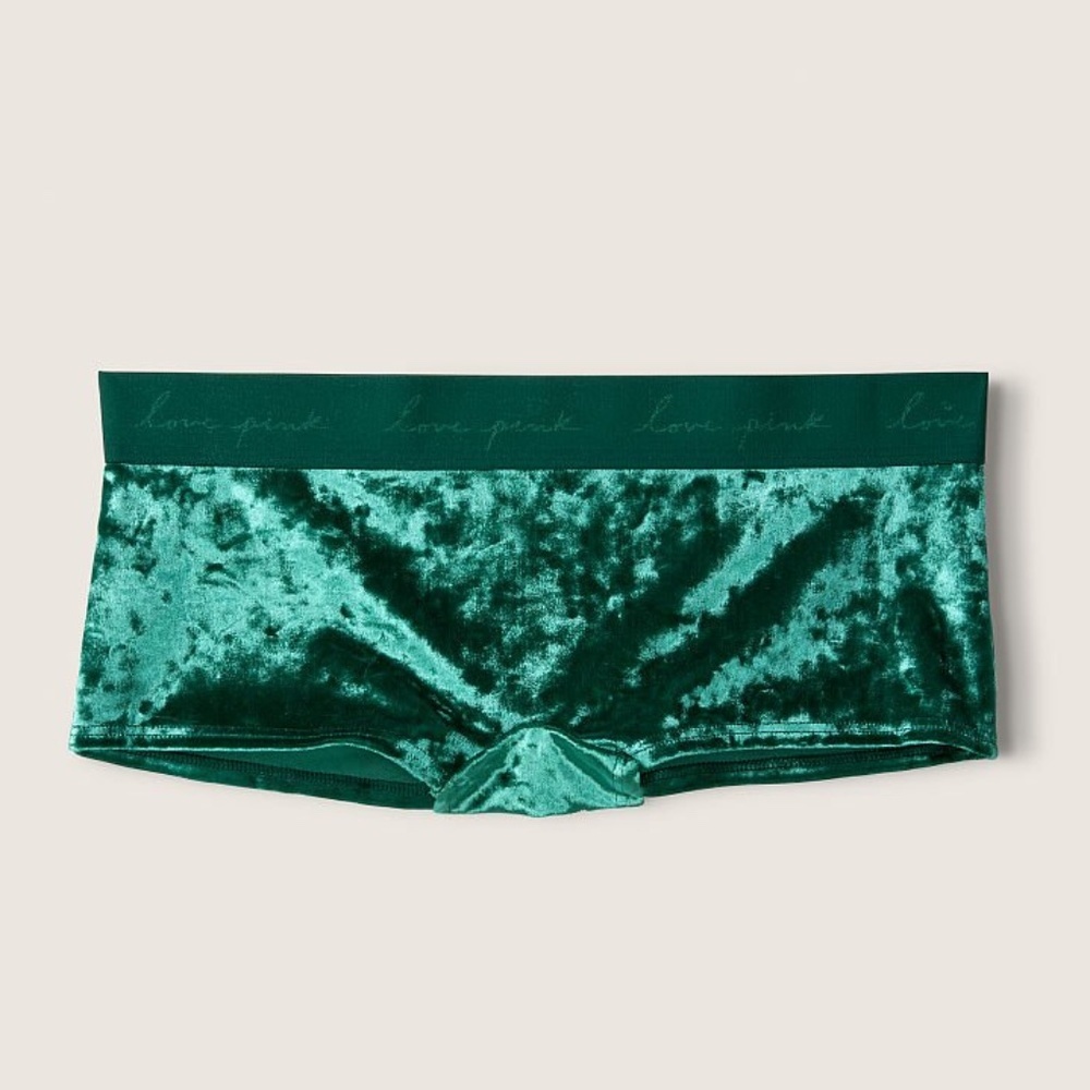 Victoria’s Secret PINK Velvet Logo Boyshort Panty Green X-Large NEW
